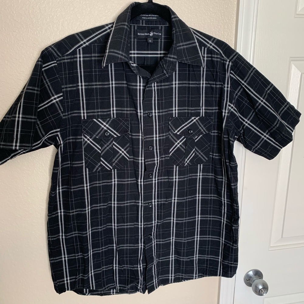 Beverly Hills Polo Club Black Plaid Button Down